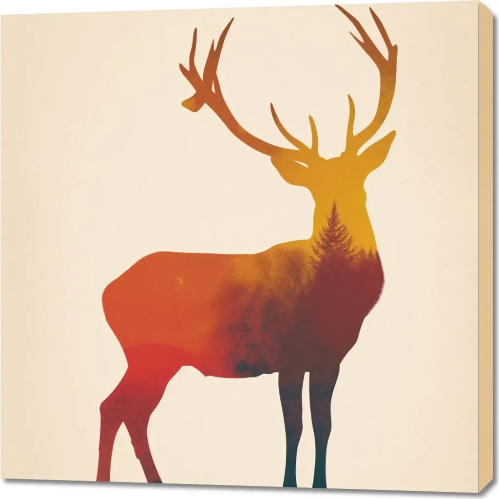 Tableau Décoratif Forêt 90x90 cm - Décoration Murale Cerf et Lumière Or