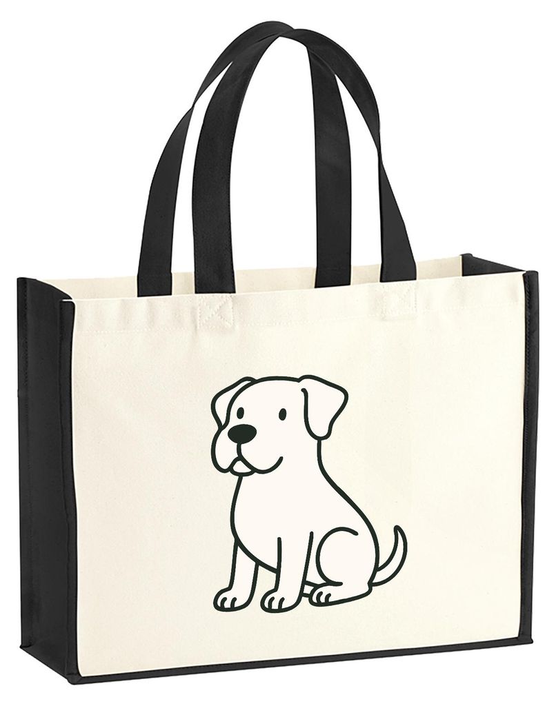 Huuraa Jutetasche Dogo Argentino Comic Dogo 21 Liter Black Jute und Baumwolle Einkaufstasche Geschenkidee