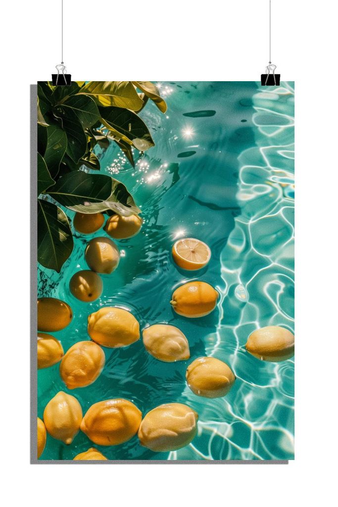 Zitronen Poster - Sommer Poster - Frucht Poster - Tropisch Poster - 61x91cm - Perfekt zum Einrahmen
