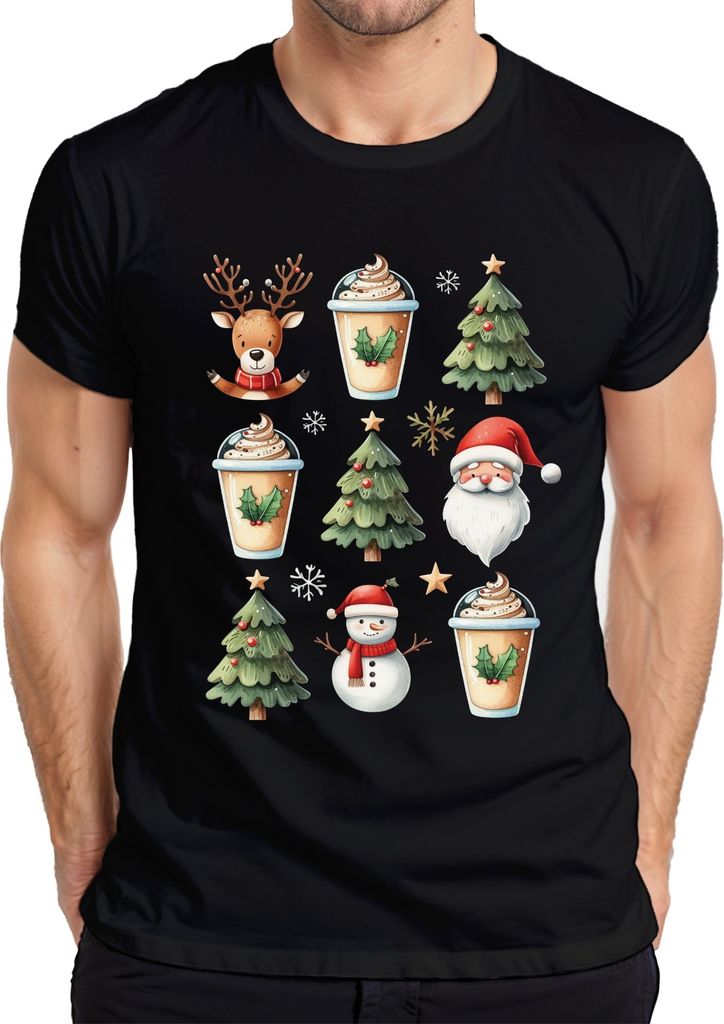 Rentier Kaffee Weihnachtsoutfit - Weihnachten Weihnachtsgeschenk Christmas Herren T-Shirt, Schwarz, XXL