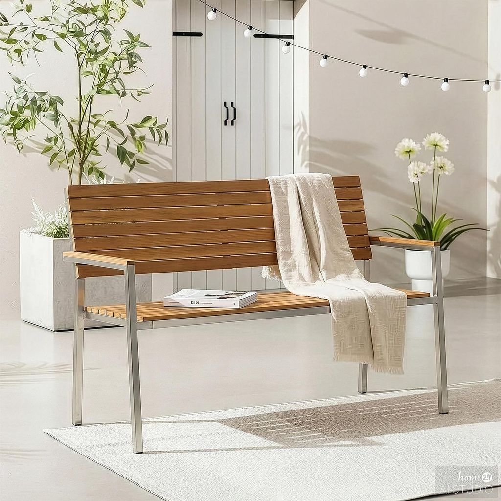 home24 Gartenbank - Teak Massiv / Edelstahl Produktbild 