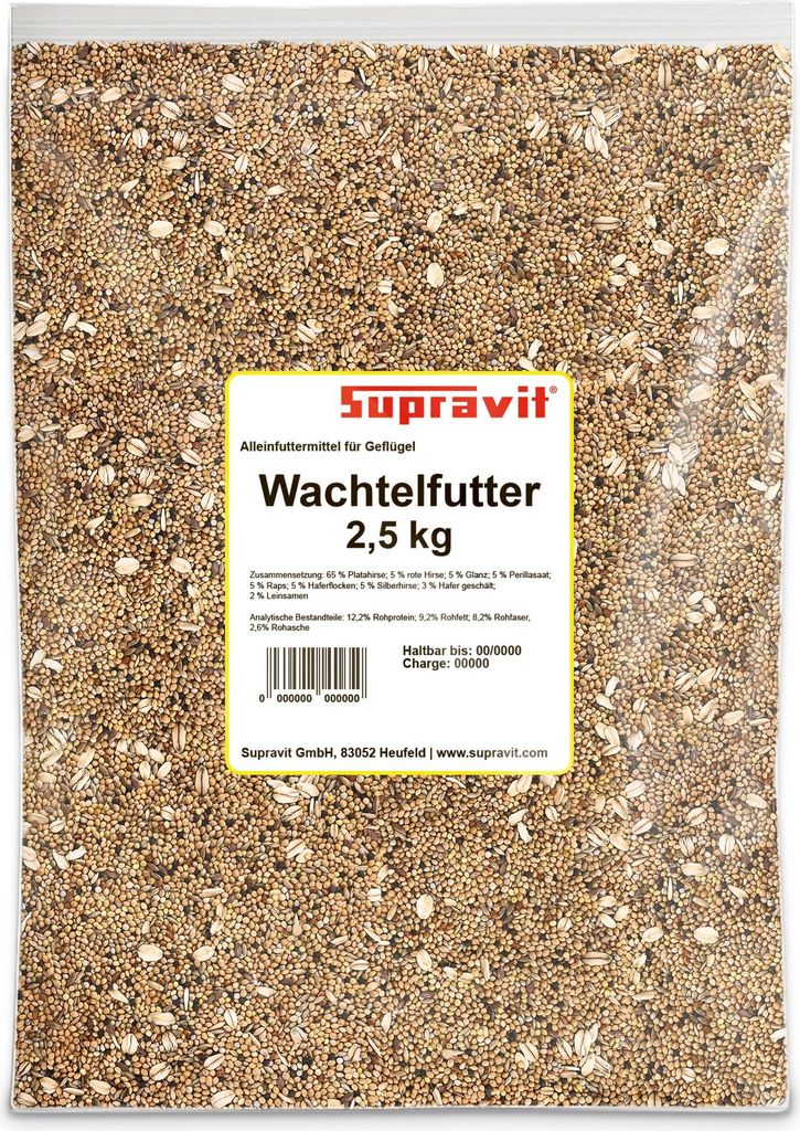 Supravit Wachtelfutter 2,5kg | Vollwertige Körnermischung für Wachteln, Legewachteln und Hühner als Alleinfutter