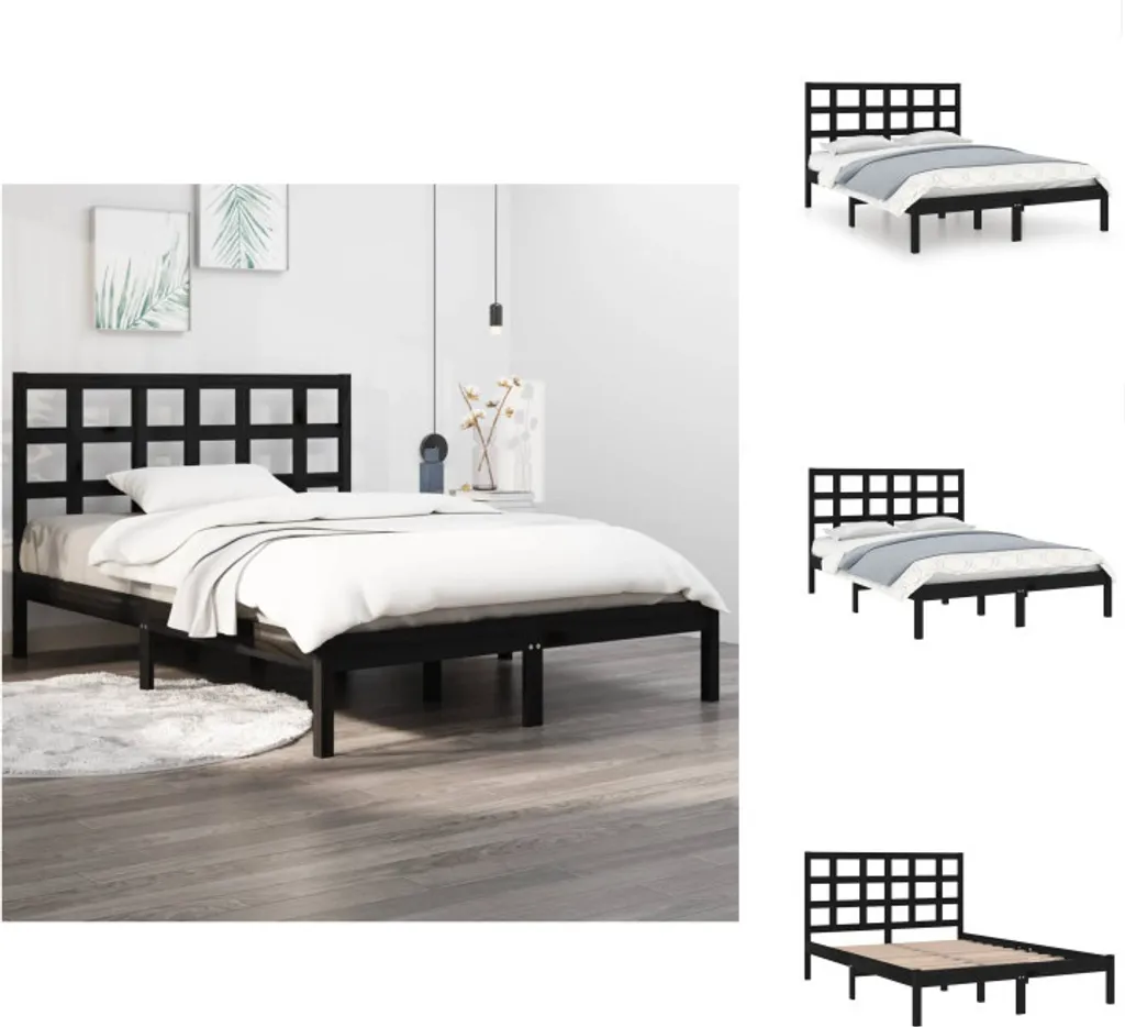 Cadre de lit en bois massif noir 140x190 cm style minimaliste vidaXL