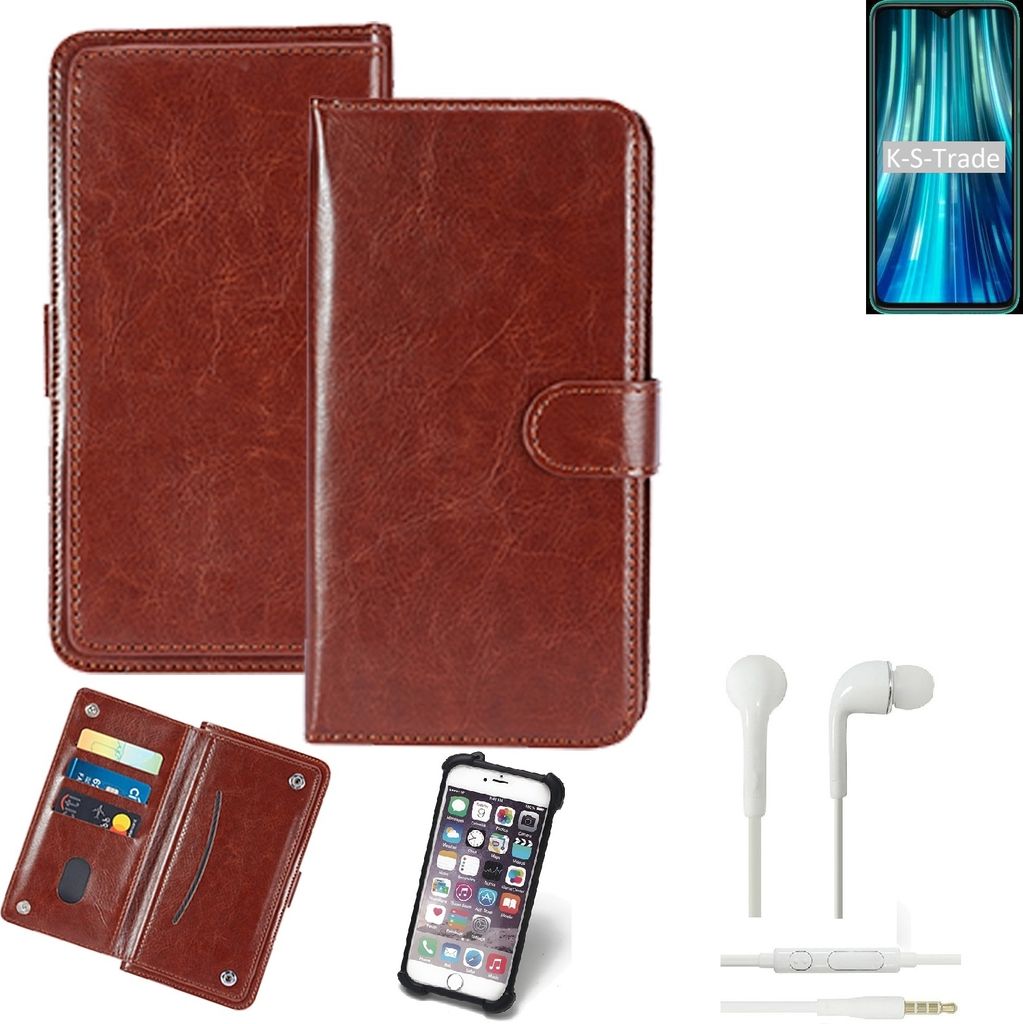 K-S-Trade 360° Hülle kompatibel mit Xiaomi Mi 9 Pro 5g inkl. Headphones braun Kunstleder Case BookCase WalletCase Kunstlederederhülle Handyhülle,