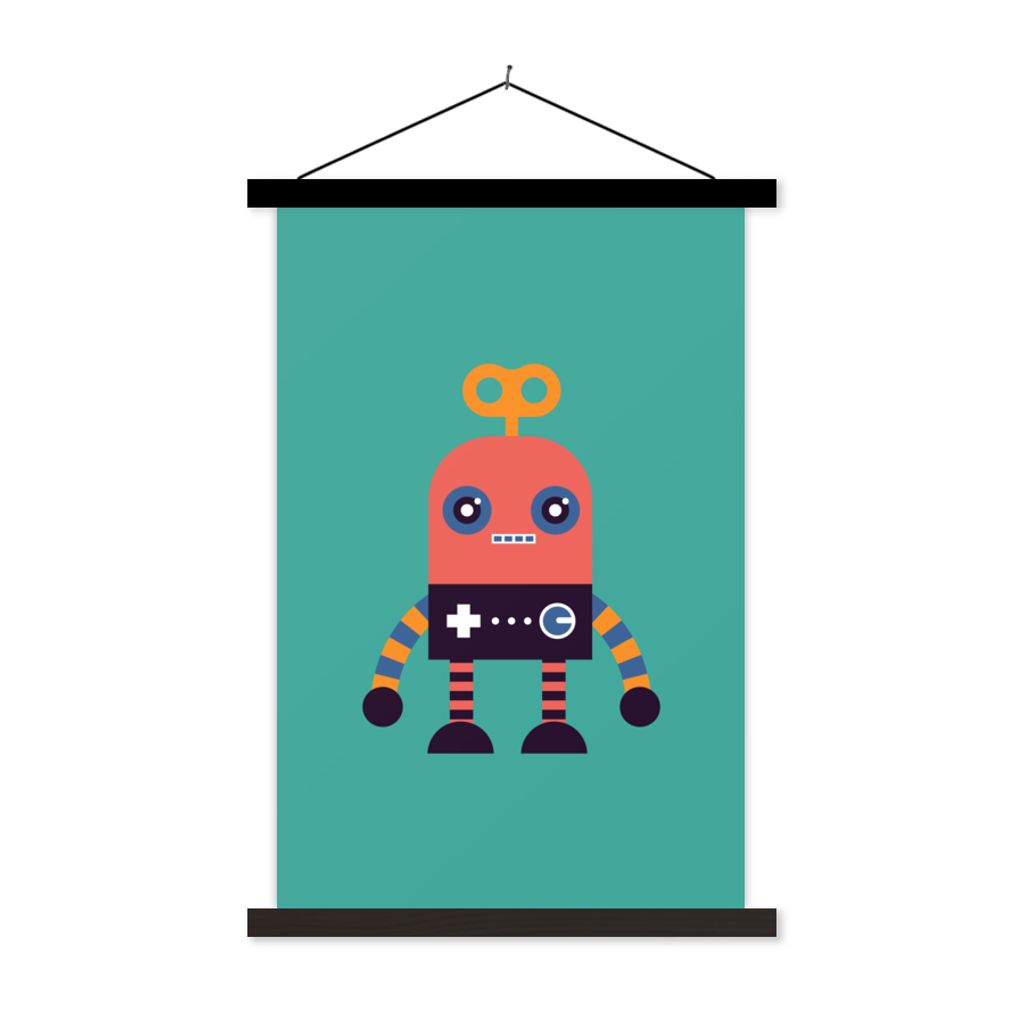 MuchoWow Textilposter Roboter - Spielzeug - Gesicht - Rosa - Jungen - Kinder 120x180 cm mit schwarzem Rahmen - Fotos