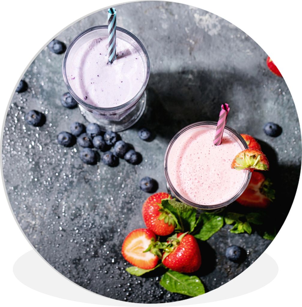 MuchoWow Rundes Wandbild - Runde Bilder Smoothie - Obst - Erdbeere - Beere - Marmor Ø 90 cm Kreis Wanddekoration Kunststoff - Wandkreis - Wandsc...