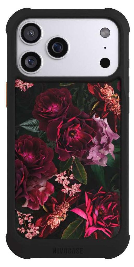 NIVOCASE Hülle für Apple iPhone 17 Pro Max Stoßfeste Handyhülle NIVOmax Case Schwarz Blumen Blüte Rose