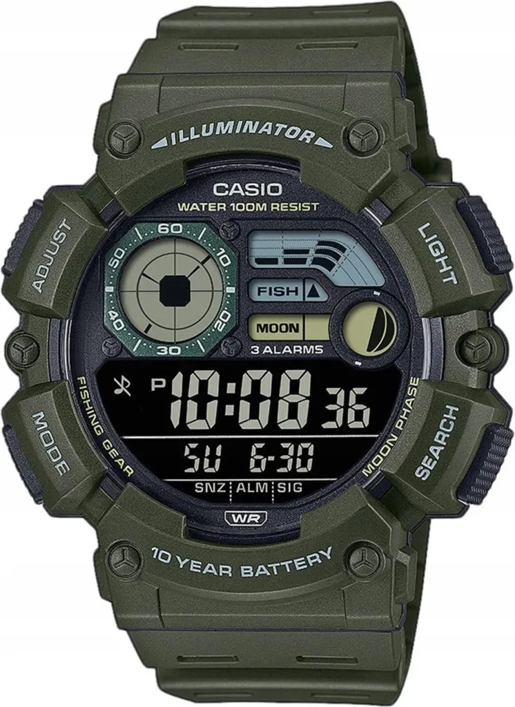 Casio WS-1500H-3BVEF Green Digital Watch 10-Year Battery Fishing Mode