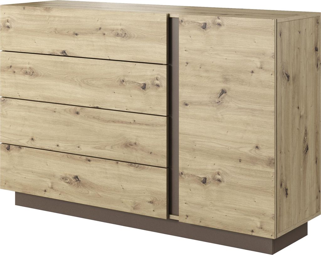 Kommode ANDEBU KOM4 - Eiche - Grau Graphit - Schubladen - Breite 138 cm, Höhe 91 cm, Tiefe 40 cm