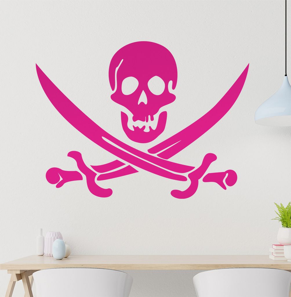Totenkopf mit gekreuzten Säbeln Wandtattoo in 6 Größen - Wandaufkleber Wall Sticker - Dekoration, Küche, Wohnzimmer, Schlafzimmer, Badezimmer