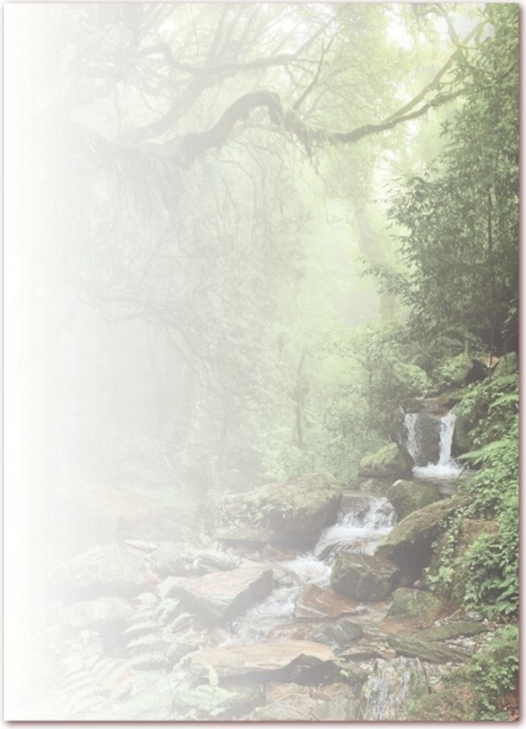 Motivpapier Briefpapier (Bach-5176, DIN A4, 100 Blatt) - Waldbach über Steine, grüne Bäume Natur