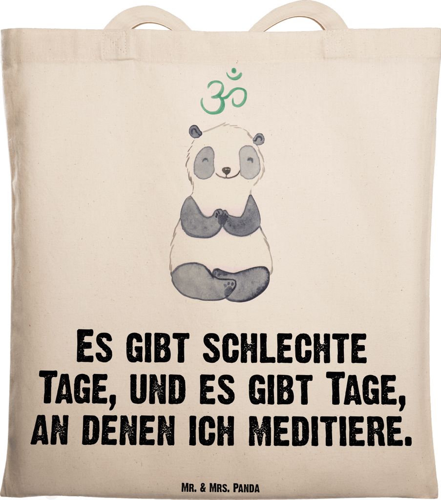 Mr. & Mrs. Panda Beutel Panda Meditieren - Transparent - Geschenk, Tote Bag, Laptoptasche, Jutebeutel, Schultasche, Tasche, Meditationskurs, Medita...