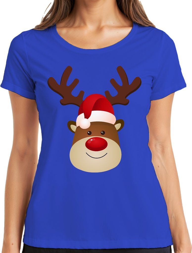 Rentier Rudolf süßes Weihnachtsmotiv - Weihnachten Weihnachtsgeschenk Christmas Damen T-Shirt, Blau, XL