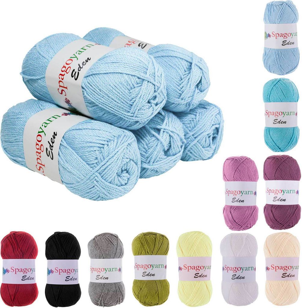 5 x 100g Strickgarn Eden Uni Häkelgarn Strickwolle Handstrickgarn Sommergarn Klassikstrickgarn Farbwahl, Farbe:2697 hellblau
