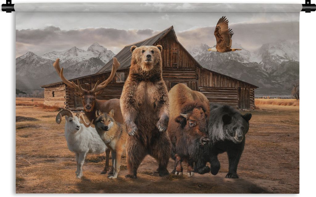MuchoWow Wandteppich Wandbehang Bär - Big Five - Tiere 90x60 cm Tapisserie Dekoration Wandtuch - Wandskulpturen - Bildteppich