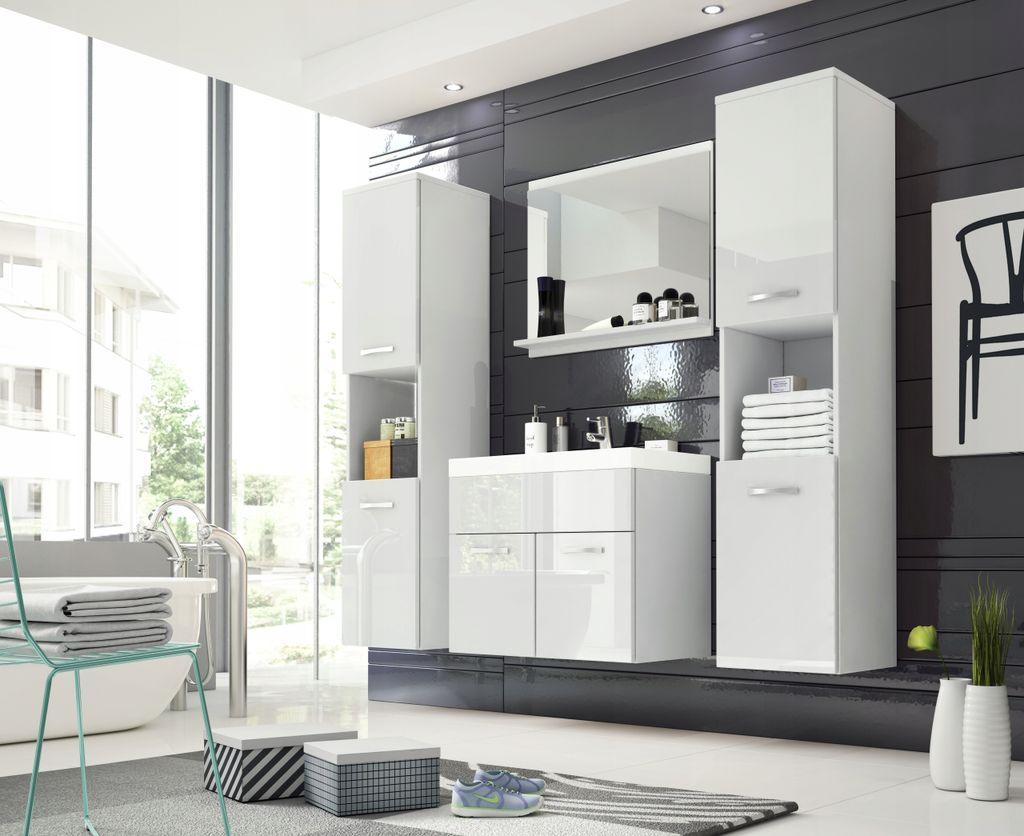 Biely kúpeľňový nábytok MILANO XL - skrinka, zrkadlo, Obrázok produktu 