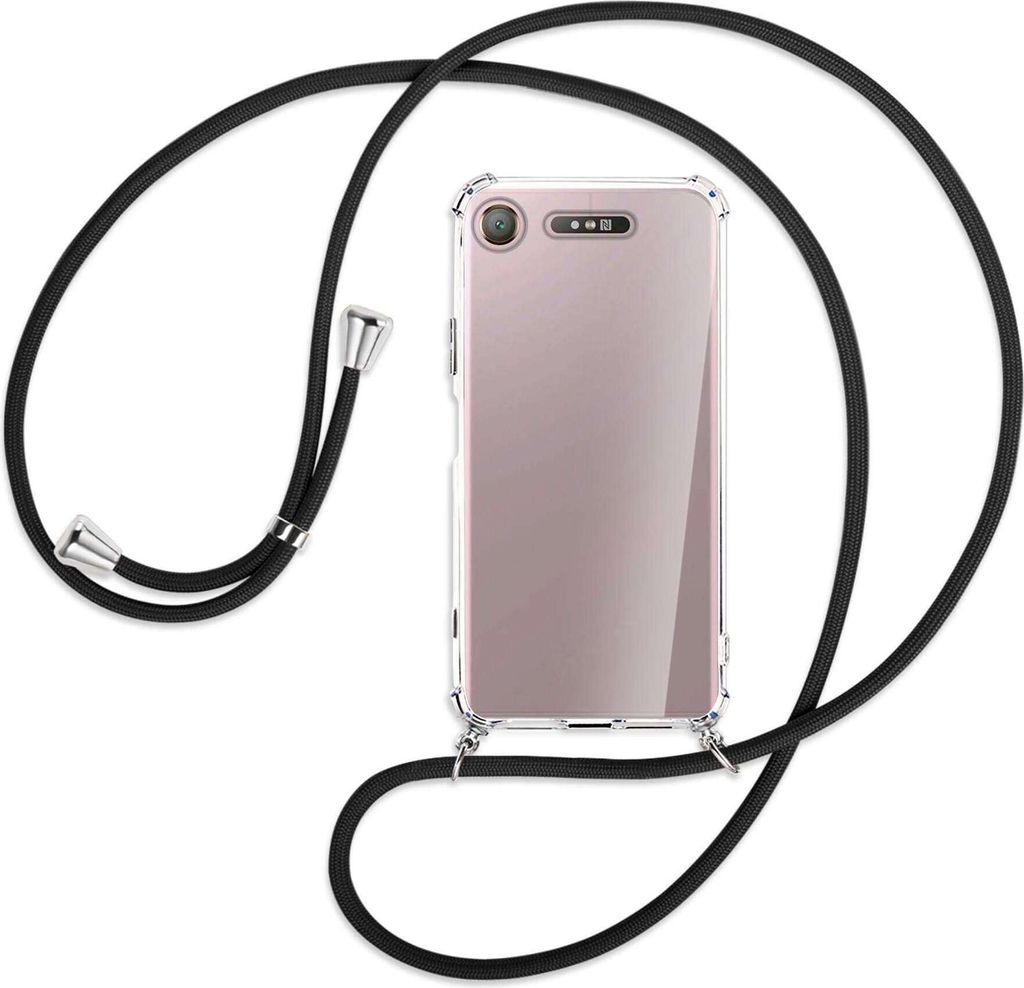 Handykette Backcover-Schutzhülle mit Band (Metall silberfarben) für Sony Xperia XZ1 - schwarz