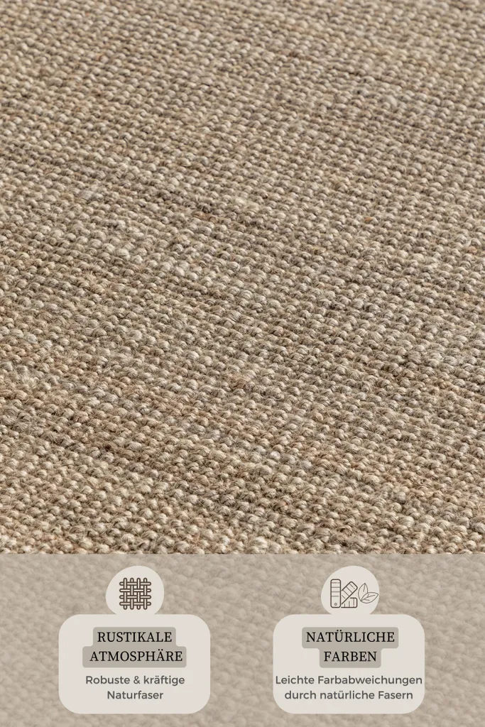 Tapis Jute Robuste 80x150 cm Gris et Marron - Texture Bouclée - 7