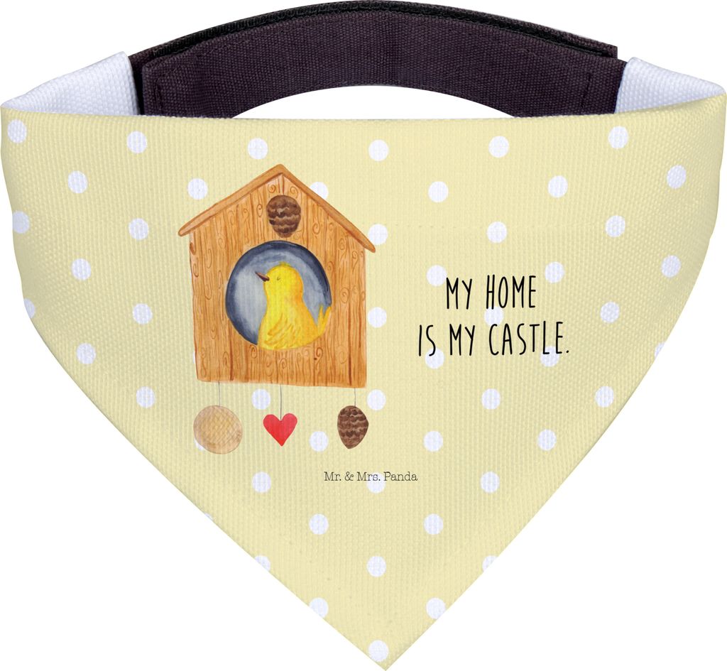 Mr. & Mrs. Panda Bandana Vogel Haus - Gelb Pastell - Geschenk, Wohnung, Familie, Zuhause, Dreieckstuch, Hundeschal, Castle, Lustige Sprüche, Halst...