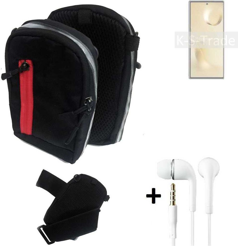 K-S-Trade Outdoor Gürteltasche Holster Umhängetasche + Kopfhörer kompatibel mit Xiaomi Mi MIX Fold 2 schwarz Handy Tasche Case travelbag