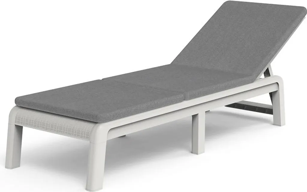 Chaise longue Keter Mallorca blanche résistante aux UV avec coussin confort
