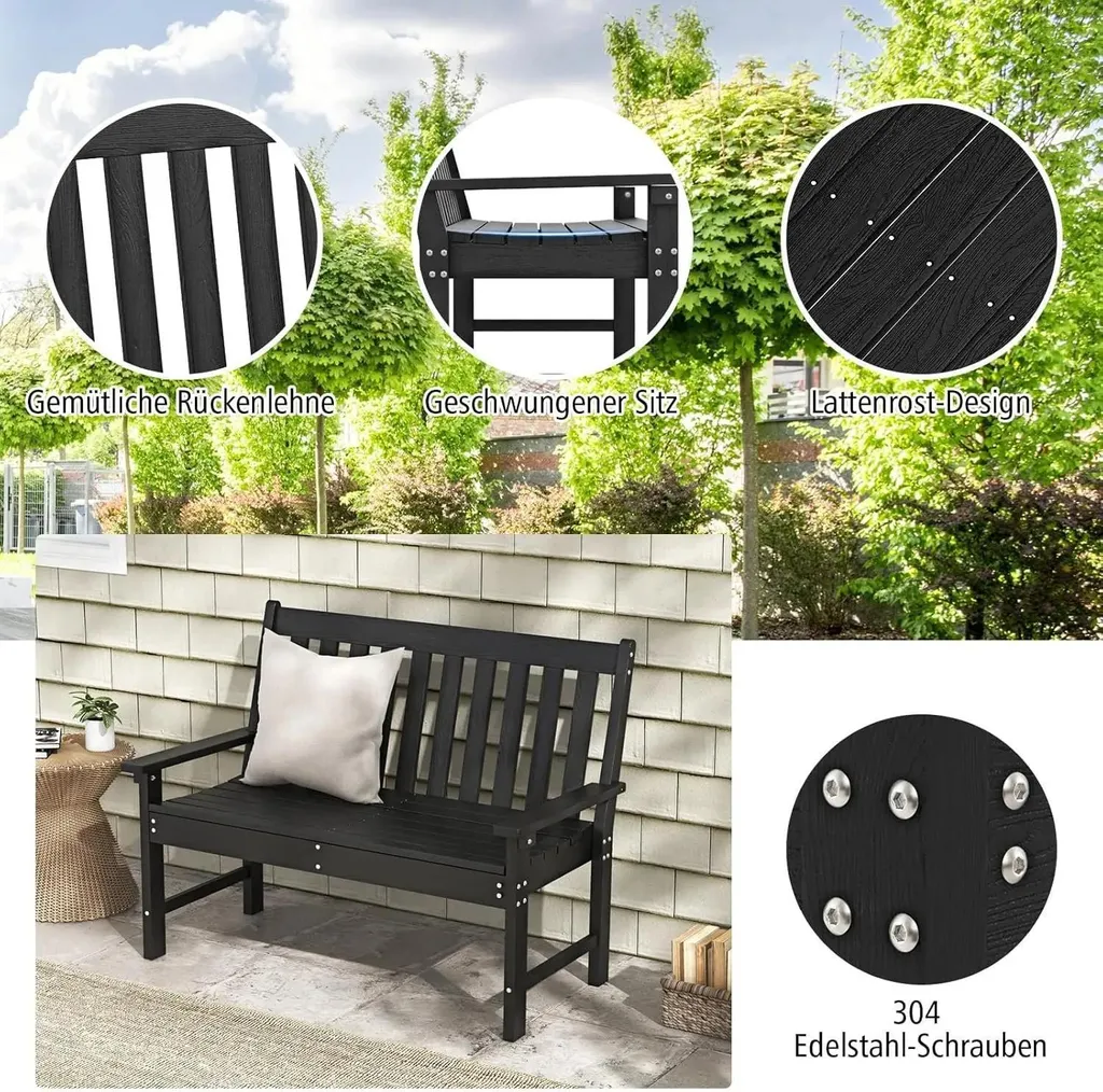 Banc d'extérieur robuste en polyéthylène noir pour terrasse et balcon - 5