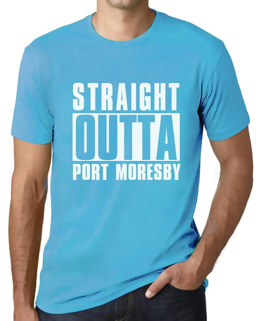 Herren Grafik T-Shirt Direkt aus Port Moresby – Straight Outta Port Moresby – Öko-Verantwortlich Vintage Jahrgang Kurzarm Lustige Druck Geburt...