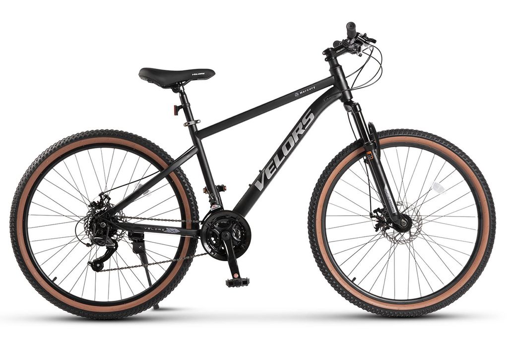 Velors 27,5 Zoll Mountainbike, 21-Gang Schaltung, Doppel-Scheibenbremsen, 100mm Federgabel, Doppelwandige Felgen, für 160-175 cm - Schwarz-Grau