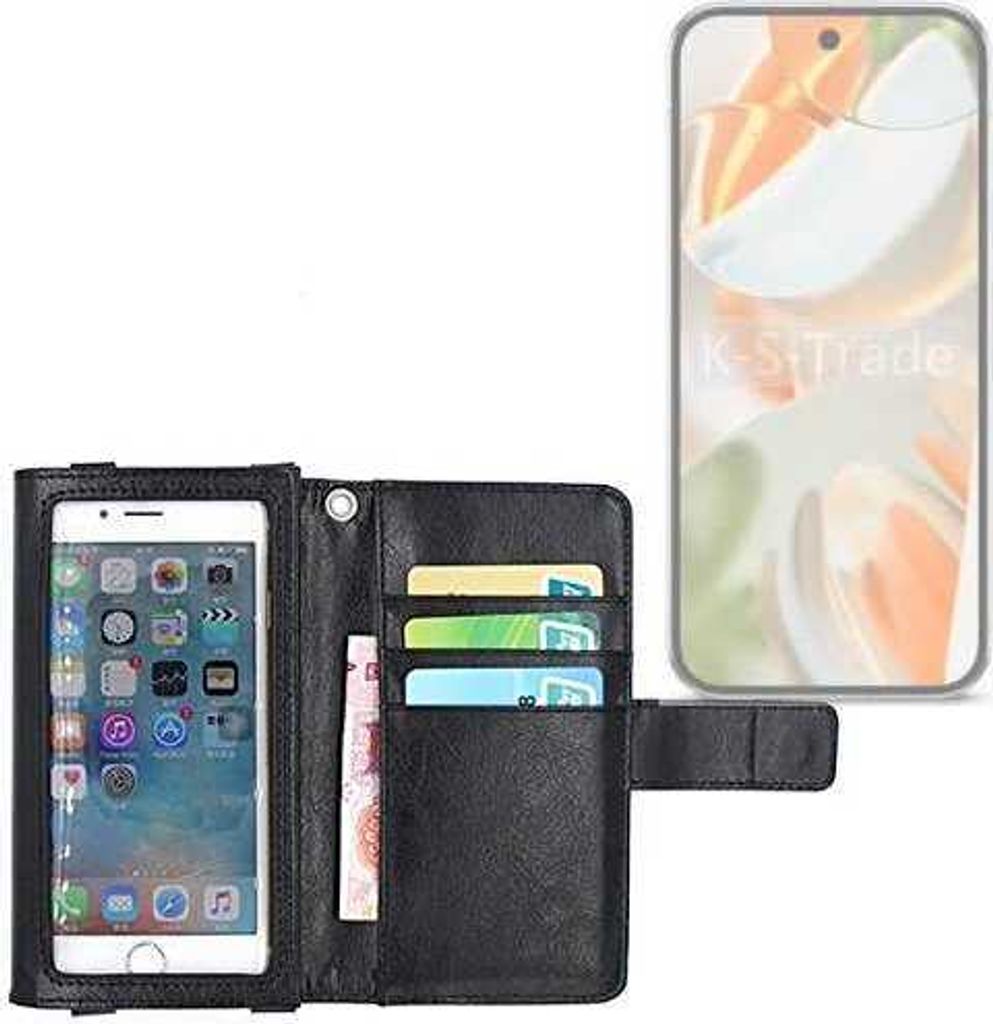 K-S-Trade Handy Hülle Schutz Hülle Kompatibel mit Google Pixel 9 Pro Case mit Displayschutz / Schutzfolie Flip Cover Wallet case Etui Hülle schwarz
