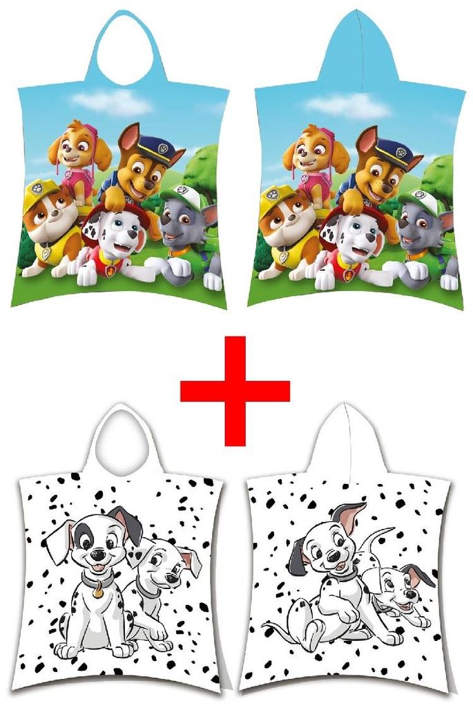 Paw Patrol und 101 Dalmatiner Badeponcho mit Kapuze Hunde Hundemotive 2er-Set