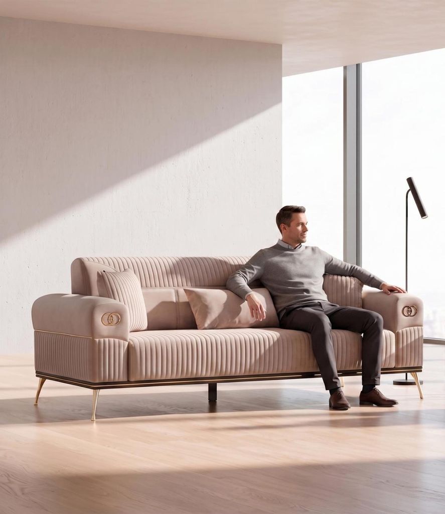 Sofa Modern Rosa Elegant Dreisitzer Viersitzer Design Wohnzimmer Couch