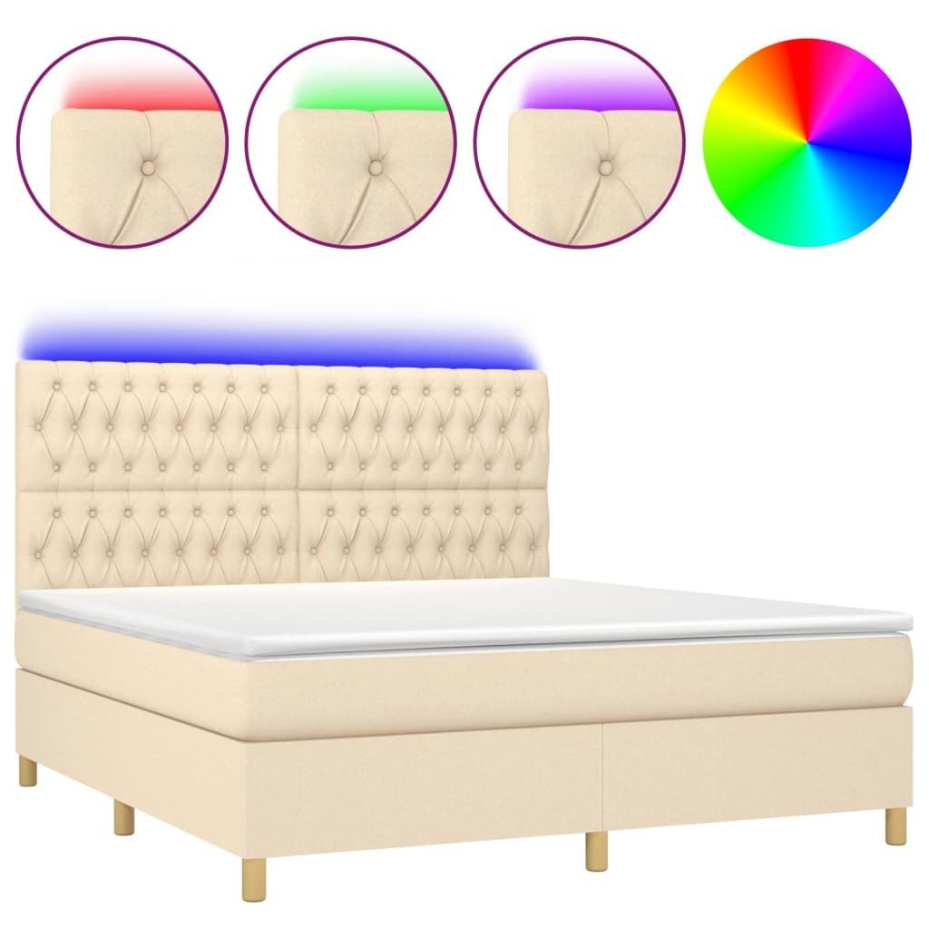 Best Möbel Boxspringbett mit Matratze & LED Creme 160x200cm Stoff - Klassische Betten Bettrahmen2026 547873