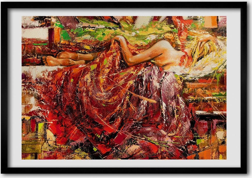 Bild - Bilder - Bilderrahmen - 70 cm x 50 cm - MDF-Rahmen, Wandkunst Schlafende Frau