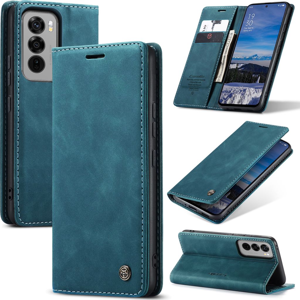 Hülle für Oppo Reno12 Retro Kunstledertasche mit Standfunktion Schutzhülle Blau