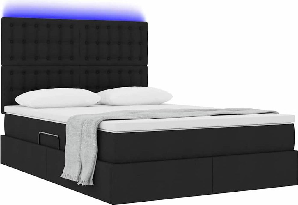 Cloris Designermöbel Bett mit Stauraum und LED Schwarz 140 x 190cm Polyester - 2026Neu979936 - Klassische BettenJugendbett Tagesbett