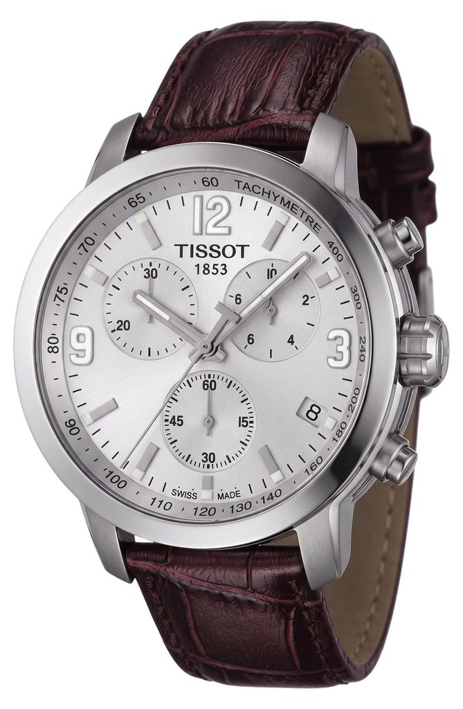 Tissot Herrenuhr PRC 200 Chronograph Silber Braun Leder Produktbild 
