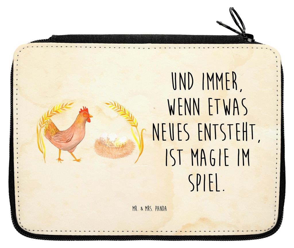Mr. & Mrs. Panda Federmäppchen Huhn Stolz - Vintage - Geschenk, Magie, Stifteetui, Mäppchen, Hahn, Bauernhof, Etui, Federmappe, für Stifte, Spru...