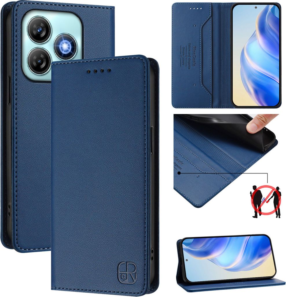 Lederhülle für ZTE Blade A75 4G Hülle Flip Brieftasche Kartenfächern Ständer Schutzhülle Blau