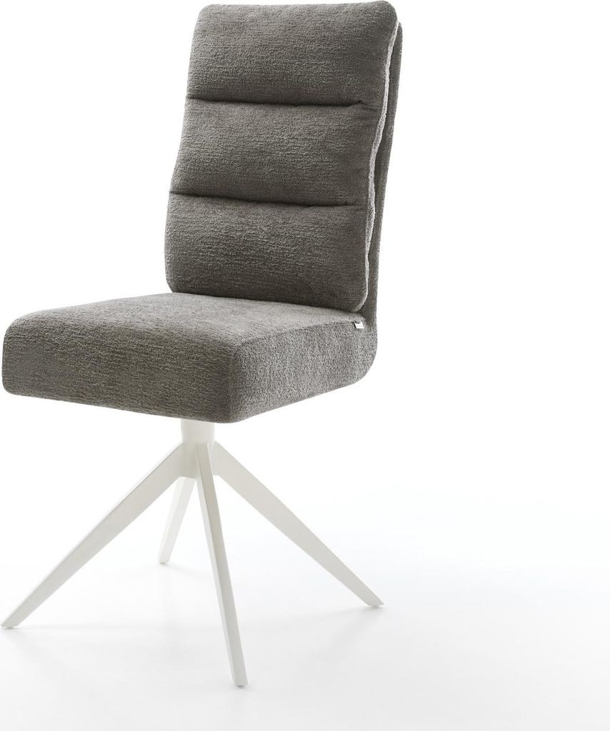 DELIFE Drehstuhl Pela-Flex Bouclé Soft Schlamm Kreuzgestell breit Weiß 360° drehbar Wippfunktion Taschenfederkern