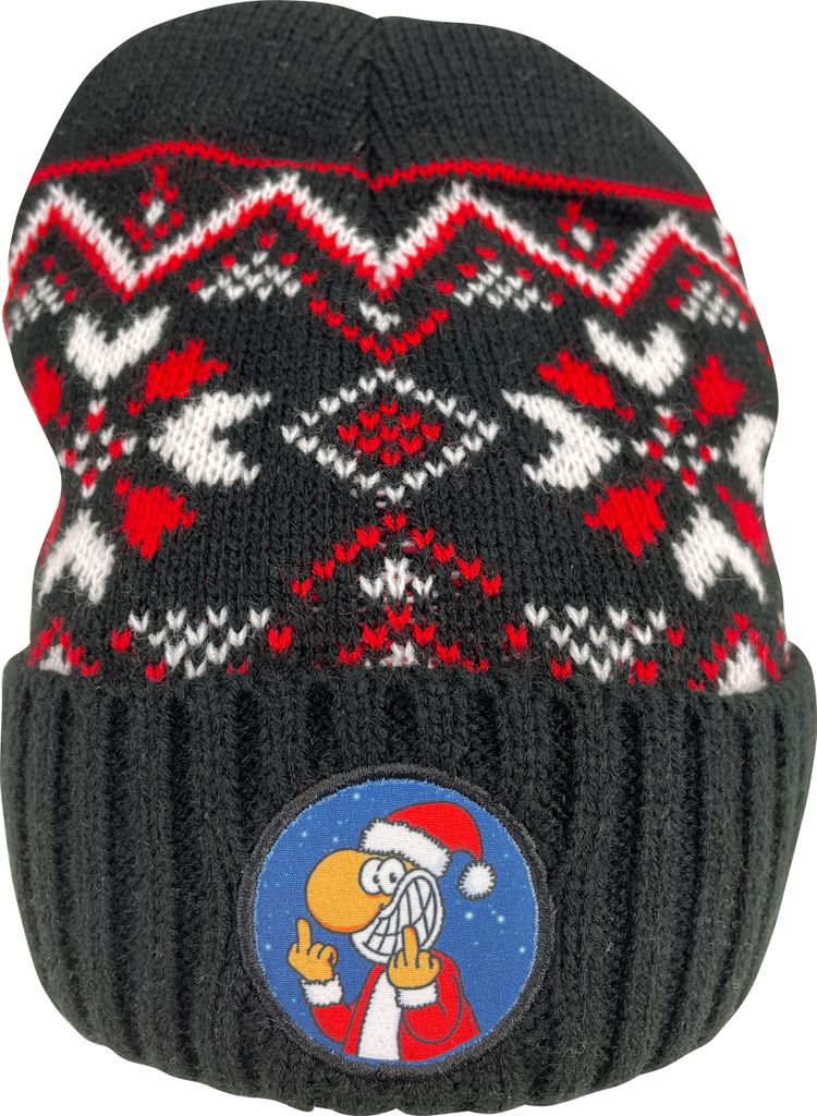 Ralph Ruthe Mütze - XMAS Winter Wollmütze Strickmütze Wintermütze Beanie Schwarz Rot