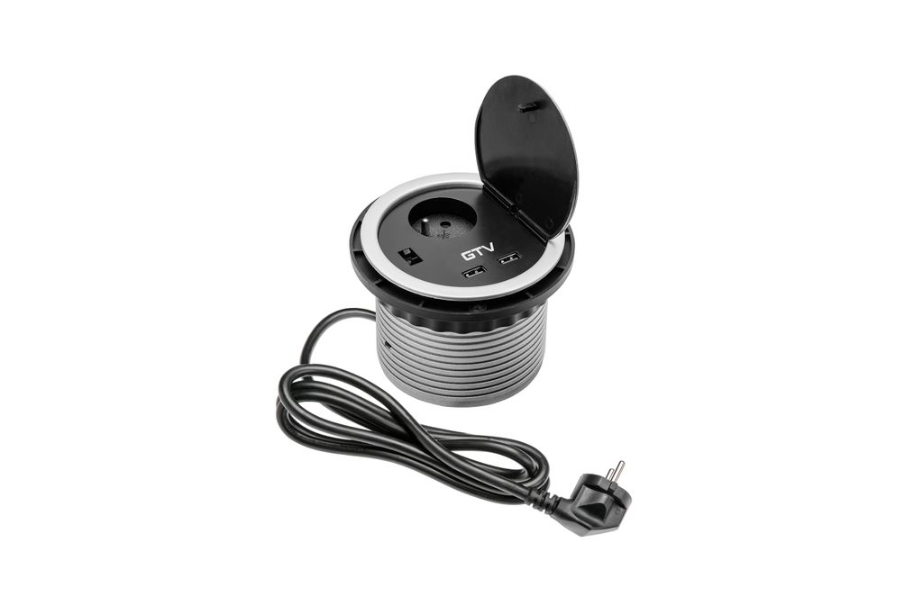 GTV Vstavaná zásuvka CHARGER 1x230V 2xUSB strieborná - Obrázok produktu 