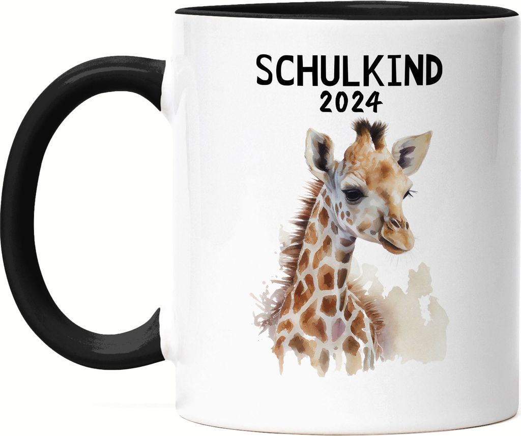 Schulkind 2024 Giraffe Tasse Schwarz Einschulungs-Geschenk Erstklässler Schulanfang