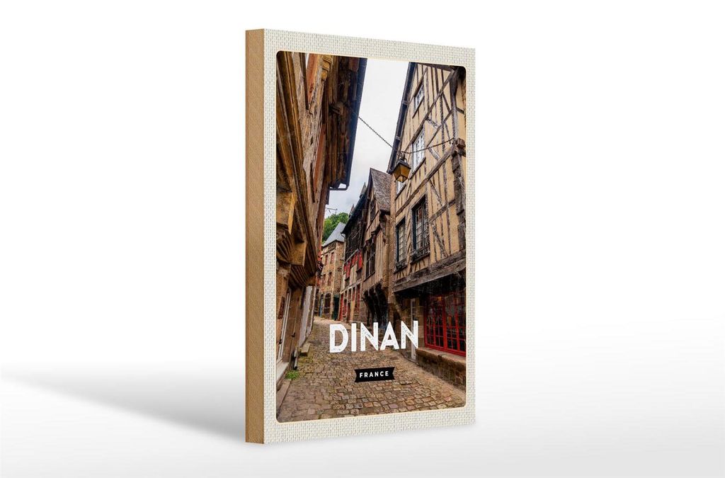 Holzschild Reise 20x30cm Dinan France Mittelalter Stadt