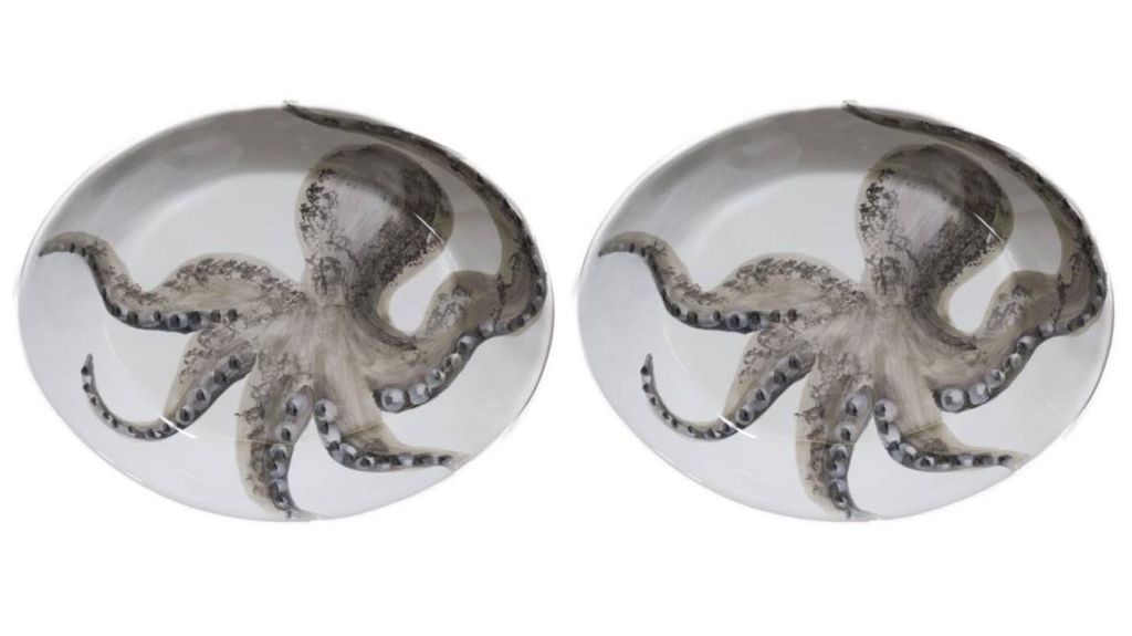 2er Set Pastateller MARINA POLPO Krake 20x26cm weiß grau Keramik Virginia Casa