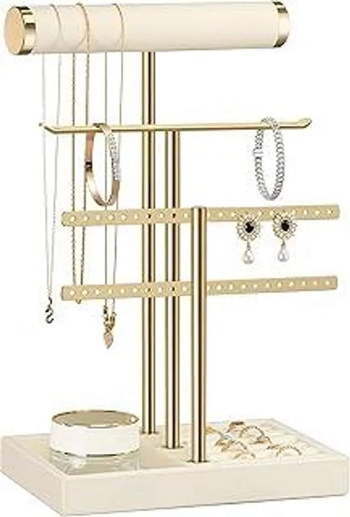 Kezidhp Portagioie 3 Ripiani Velluto Beige - Organizer Bracciali e Orologi