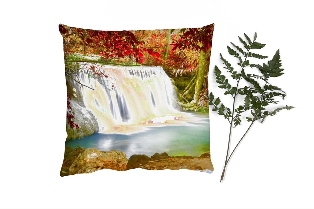 MuchoWow Zierkissen Sofakissen Wohnzimmer Dekokissen 50x50 cm Herbst - Wasserfall - Natur - Komfort - Sofakissen