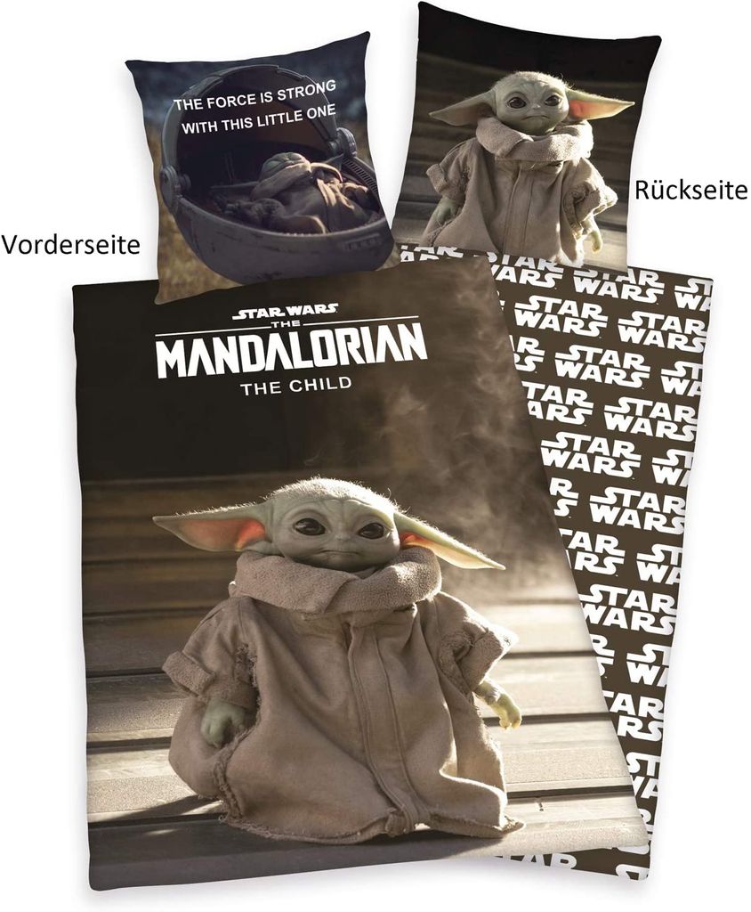 135 x 200 cm 80 x 80 cm Star Wars Bettwäsche Set The Mandalorian 2 tlg 