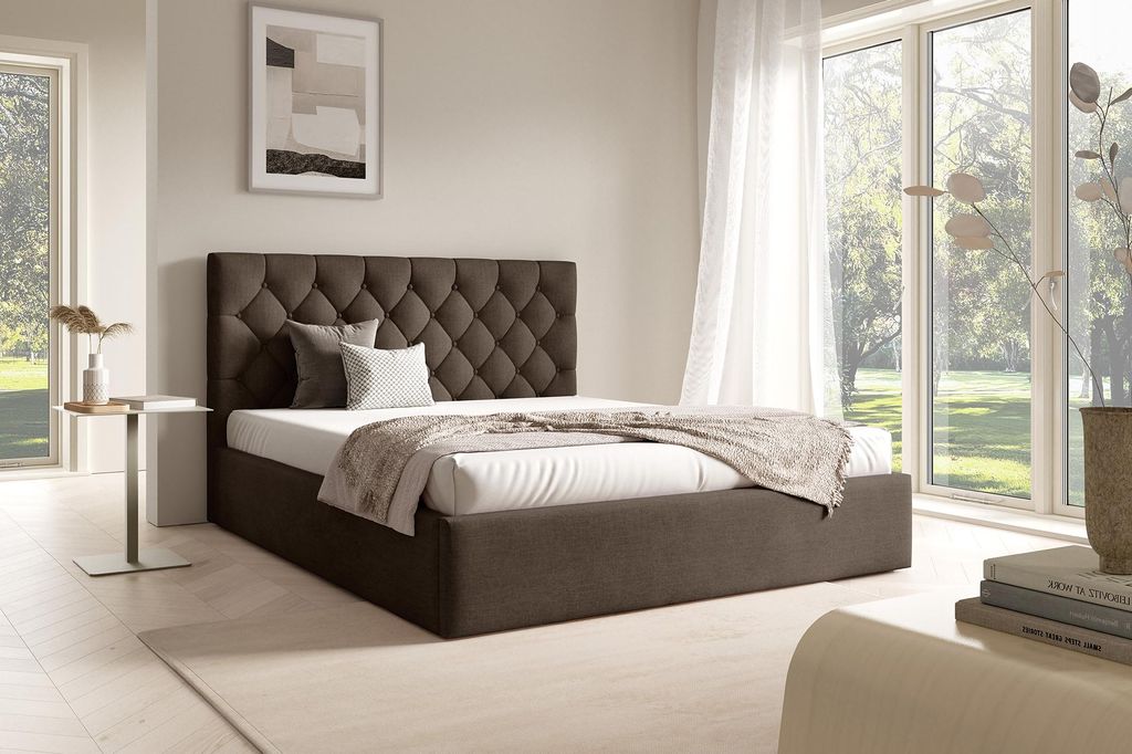 MEBLINI Bastian Polsterbett 180x200 mit Stauraum - Matratze, Lattenrost und Bettkasten - Kopfteil Bett mit Stauraum - Doppelbett - Stauraumbett - B...