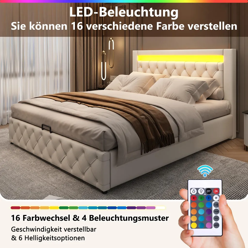 Lit 160x200 cm blanc avec coffre pour optimiser l'espace et le rangement - 7