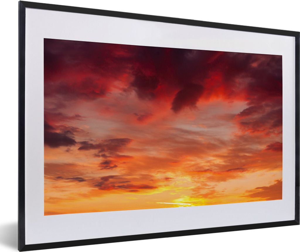 MuchoWow MuchoWow Gerahmtes Poster Wolken - Sonne - Rot 60x40 cm - Poster mit zchwarzem Bilderrahmen - Schlafzimmer - Plakat in Rahmen - Drucken